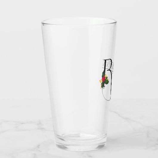 Kerst Holly Monogram R Gepersonaliseerd Bier Glas (Rechts)