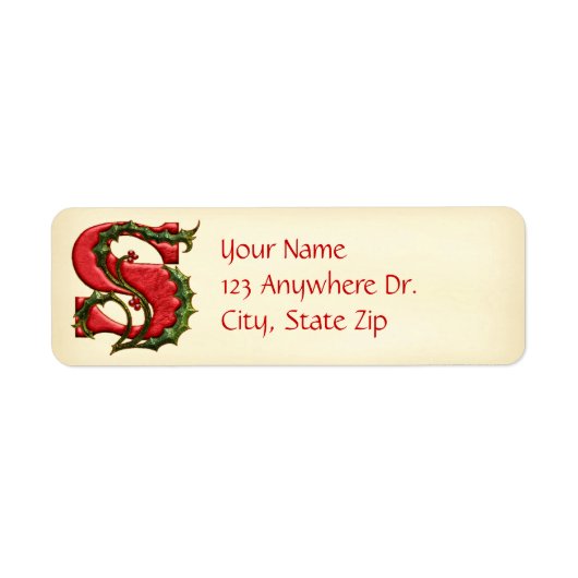 Kerst Holly Monogram S Etiket (Voorkant)