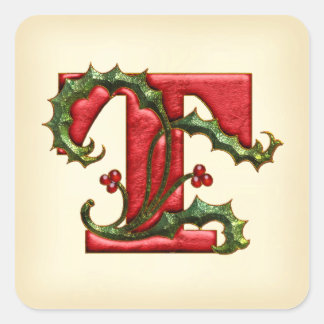 Kerst Holly Monogram T Envelop Seals Vierkante Sticker