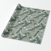 Kerst Holly Patroon Cadeaupapier (Uitgerold)