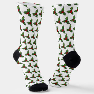 Kerst Holly Patroon Wit Sokken