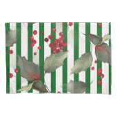Kerst Holly Pattern Green Stripes Kussensloop (Voorkant)