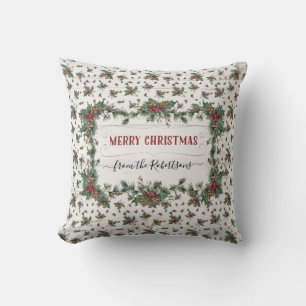 Kerst Holly Pine Mistletoe Rustic Cottagcore Kussen