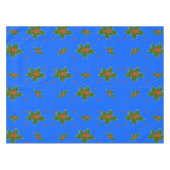 Kerst Holly Red Berry Pattern op Festive Blue Tafelkleed (Voorkant (Horizontaal))