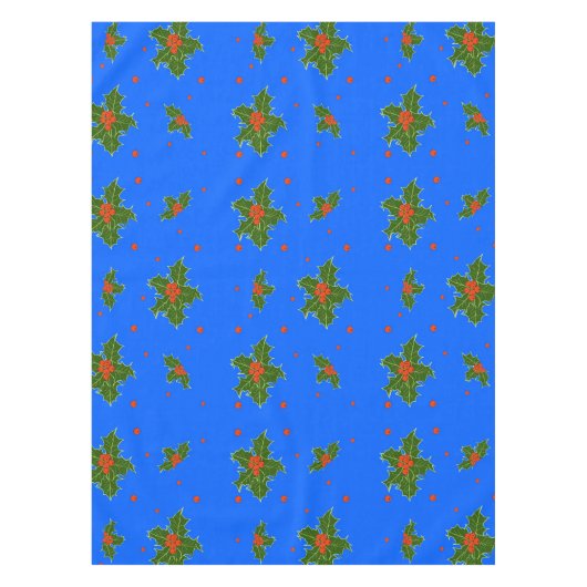 Kerst Holly Red Berry Pattern op Festive Blue Tafelkleed (Voorkant)