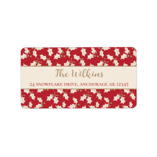 Kerst Holly Rood en Goud Retouradres Etiket