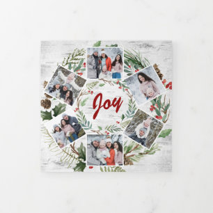 Kerst Holly Rustic Birch Bark Multi Photo Tri- Drieluik Wenskaart