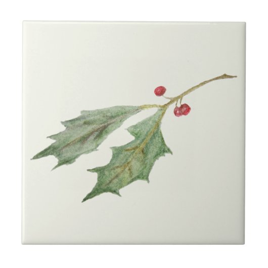 Kerst Holly Sprig Rustieke Botanische Gift Label Tegeltje (Voorkant)