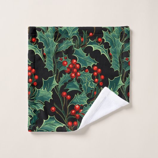 Kerst Holly takken en bessen Bad Handdoek (Wasdoekje)