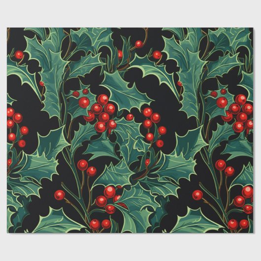 Kerst Holly takken en bessen Cadeaupapier (Vlak)