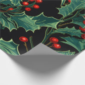 Kerst Holly takken en bessen Cadeaupapier (Hoek)