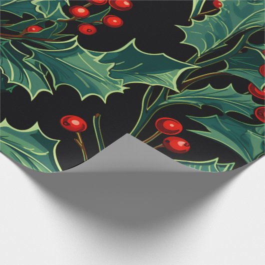 Kerst Holly takken en bessen Cadeaupapier (Hoek)