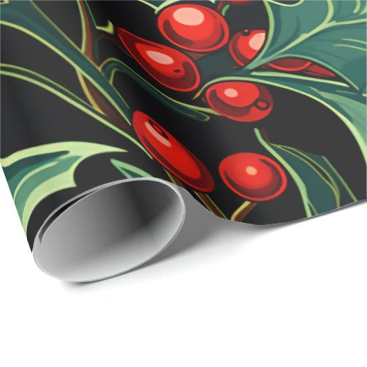 Kerst Holly takken en bessen Cadeaupapier (Rol Hoek)