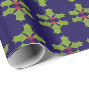 Kerst Holly twig op donkerblauw Cadeaupapier