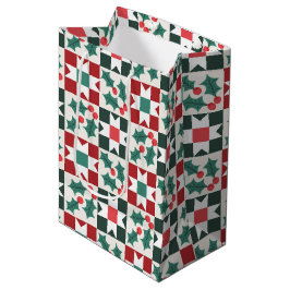 Kerst Holly verlaat Geo Quilt Medium Cadeauzakje