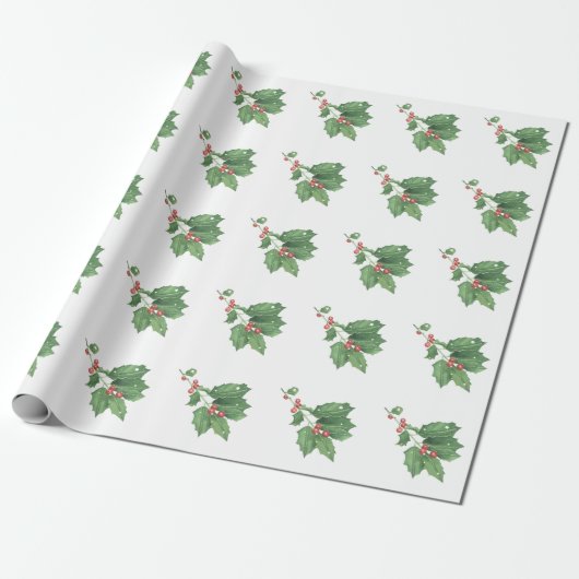 Kerst Holly Wreath Pattern Cadeaupapier (Uitgerold)