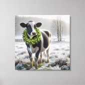 Kerst Holstein Koe Het dragen van een krans Canvas Afdruk (Voorkant)