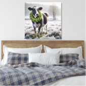 Kerst Holstein Koe Het dragen van een krans Canvas Afdruk (Insitu (Slaapkamer))