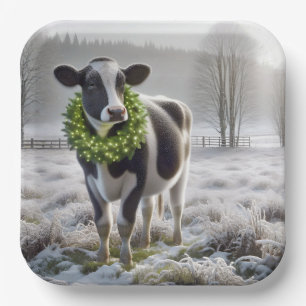 Kerst Holstein Koe Het dragen van een krans Papieren Bordje