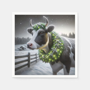 Kerst Holstein Koe met gloeiende krans Servet