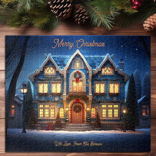 Kerst Home Sneeuwrijke Winter Night Sky Holiday Ar Legpuzzel