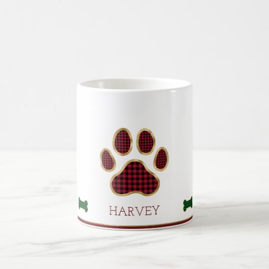 Kerst Hond Bone Paw Print Buffel Plaid Check Koffiemok (Center)