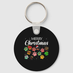 Kerst Hond Paw Print Buffalo Plaid Lelijke Kerstmi Sleutelhanger