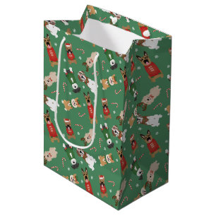 Kerst Honden Patroon Rood Groen Medium Cadeauzakje