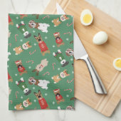 Kerst Honden Patroon Rood Groen Theedoek (Quarter Fold)