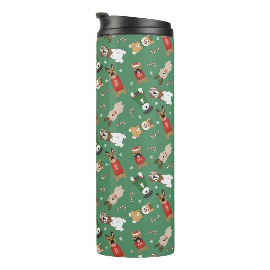 Kerst Honden Patroon Rood Groen Thermosbeker (Geroteerd rechts)
