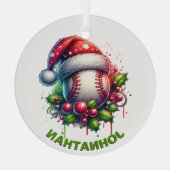Kerst Honkbal Custom Naam met Santa Hat Glas Ornament (Achterkant)
