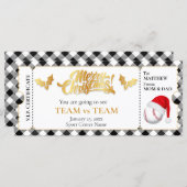 Kerst honkbal ticket, verrassing cadeaubon (Voorkant / Achterkant)