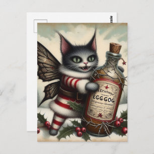 Kerst Horror Kat Fairy met Eggnog Briefkaart
