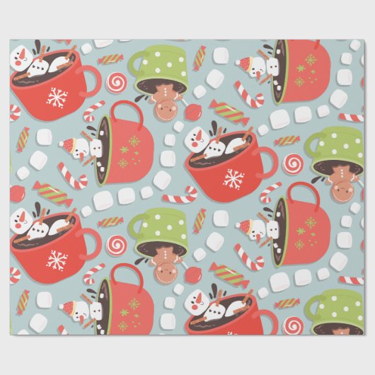 Kerst Hot Cocoa Marshmallow Sneeuwman van Santa Cadeaupapier (Vlak)