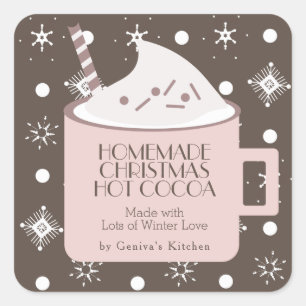 Kerst Hot Cocoa Thuisgemaakt Roze Bruin Vierkante Sticker