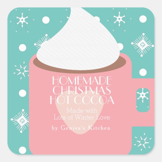 Kerst Hot Cocoa Thuisgemaakte Recept Cadeau Roze M Vierkante Sticker (Voorkant)