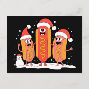 Kerst Hot Dog Kerstman Hoed Sneeuwman Mosterd Xmas Feestdagenkaart