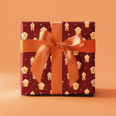 Kerst Huis Gingerbread op donkerrode achtergrond Cadeaupapier