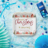 Kerst Huis Straat Scène Papieren Bordje (Feest)