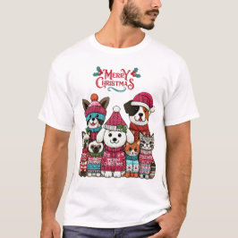 Kerst Huisdieren Breien Stijl T-shirt
