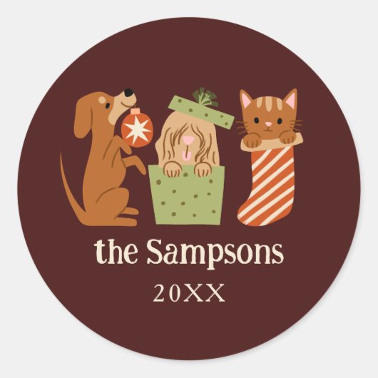 Kerst Huisdieren Rood Ronde Sticker (Voorkant)