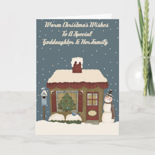 Kerst huisje naar een speciale peetdochter familie feestdagen kaart