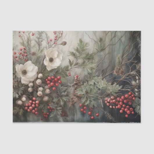 Kerst Hulst Bes Bloemen in Winter Decoupage Tissuepapier (Voorkant)