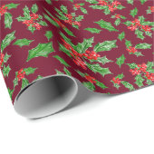 Kerst hulst bladeren en bessen rood en groen cadeaupapier (Rol Hoek)