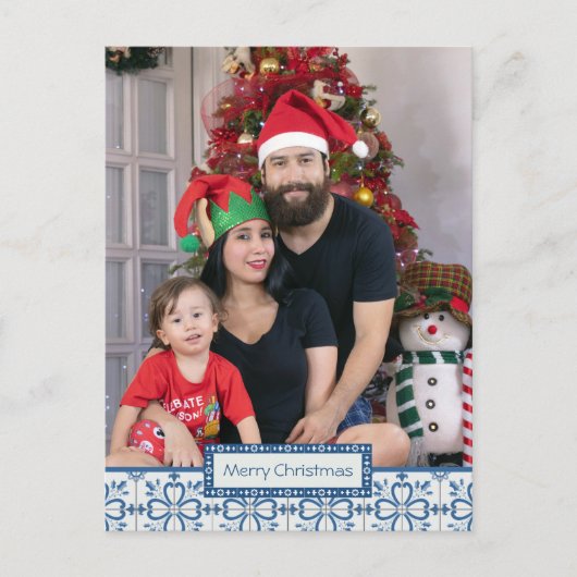 Kerst hulst en bloemblaadjes tegels lijst feestdagenkaart (Voorkant)