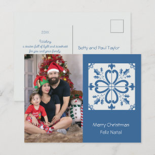 Kerst hulst en bloemblaadjes tegels lijst feestdagenkaart