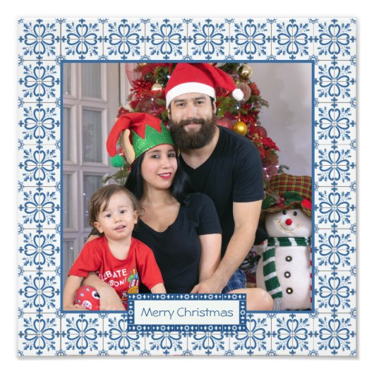 Kerst hulst en bloemblaadjes tegels lijst foto afdruk (Voorkant)