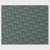 Kerst hulst en rode bessen grijs groen cadeaupapier (Vlak)