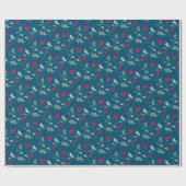 Kerst hulst en rode bessen grijs groen rood cadeaupapier (Vlak)