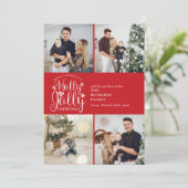 Kerst Hulst Jolly Script 4 Foto Collage Feestdagenkaart (Staand voorkant)